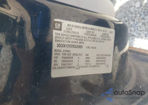 2007 Chevrolet Silverado 1500 Ltz из США, поврежденный, VIN 3GCEK13Y07G525895